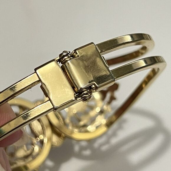 Vintage Metal Gold Filigree Clasp Bracelet with shimmer brown stone - Picture 4 of 5